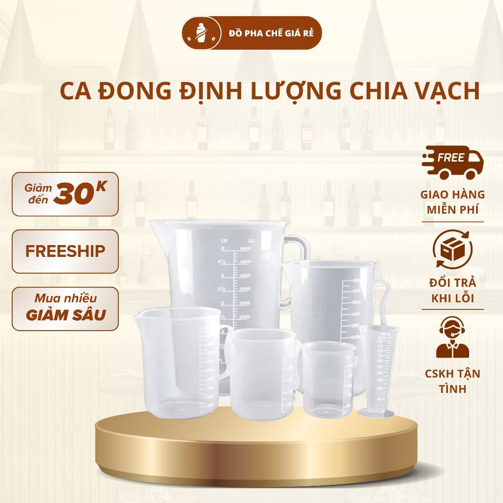 Ca Đong Nhựa Chia Vạch Đủ Size 50ml Đến 3000ml Không Nắp, Có Nắp Cốc Định Lượng Nhựa PP Dụng Cụ Nhà Bếp