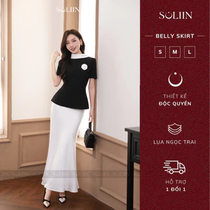 Chân Váy Lụa Thiết Kế Tôn Dáng SOLIIN Đỏ/Trắng/Đen/Nâu Chất Liệu Lụa Tô Châu Dày Dặn BELLY SKIRT