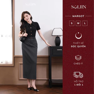 Chân Váy Bút Chì Thiết Kế Dáng Dài Công Sở SOLIIN Đen/Ghi Chất Liệu Tuytsi Thanh Lịch MARGOT