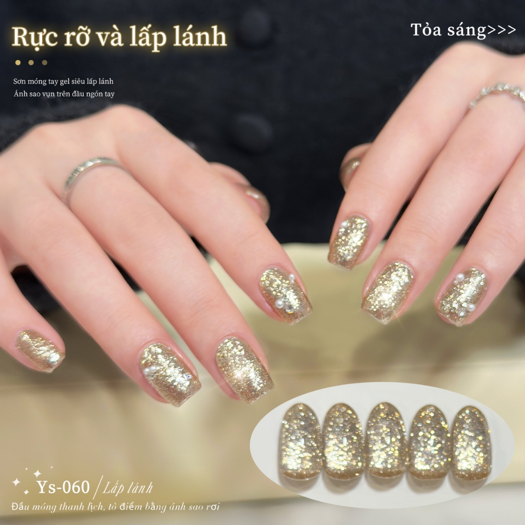 XEIJAYI 10ML-Sơn móng tay dạng gel lấp lánh màu vàng sâm panh mới, độ bóng lâu trôi, thích hợp để làm móng tay DIY