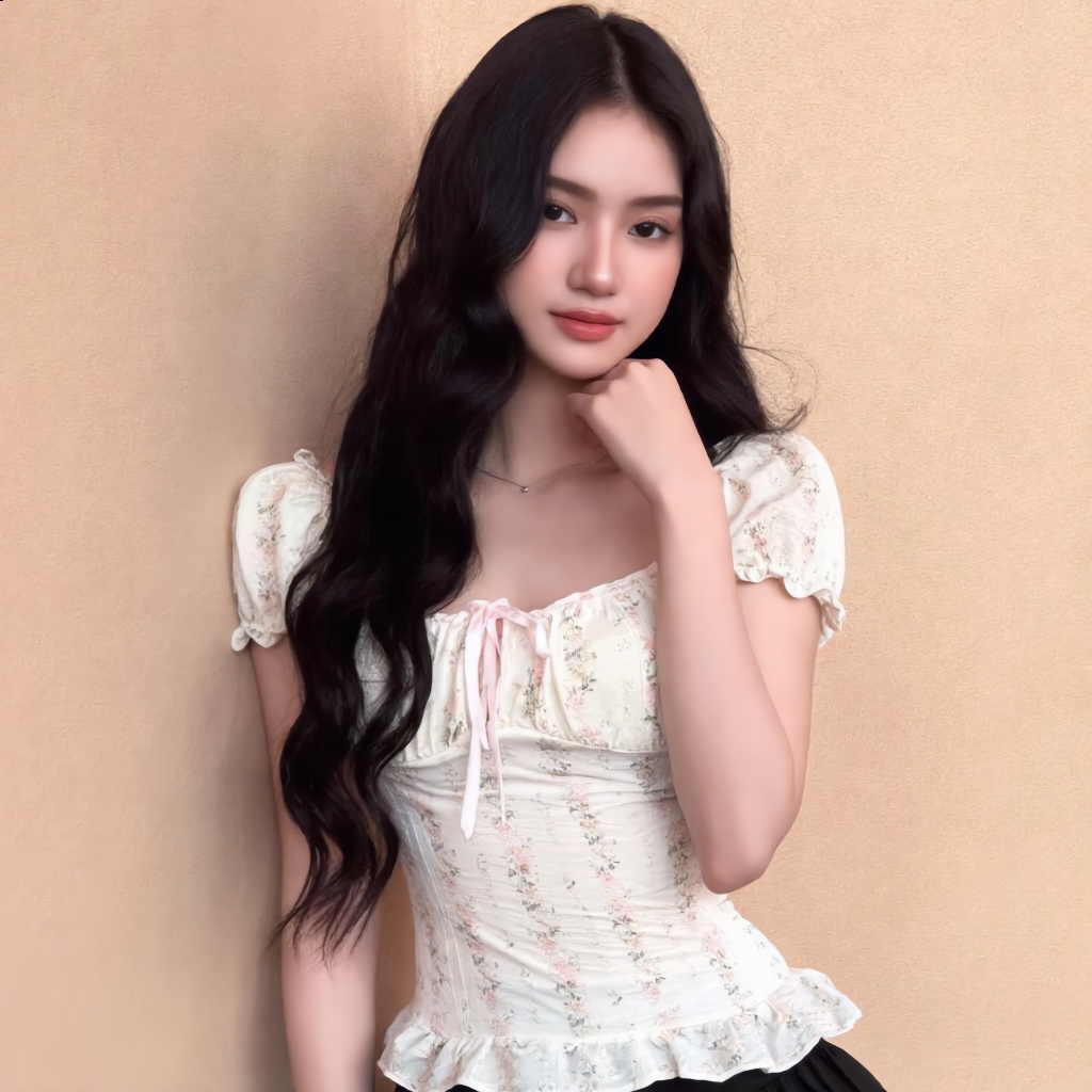 Áo Babydoll Nữ Dáng Cotteque Tiểu Thư Mặc Được 2 Kiểu Chi Tiết Tay Bồng Có Chiết Eo mùa hè