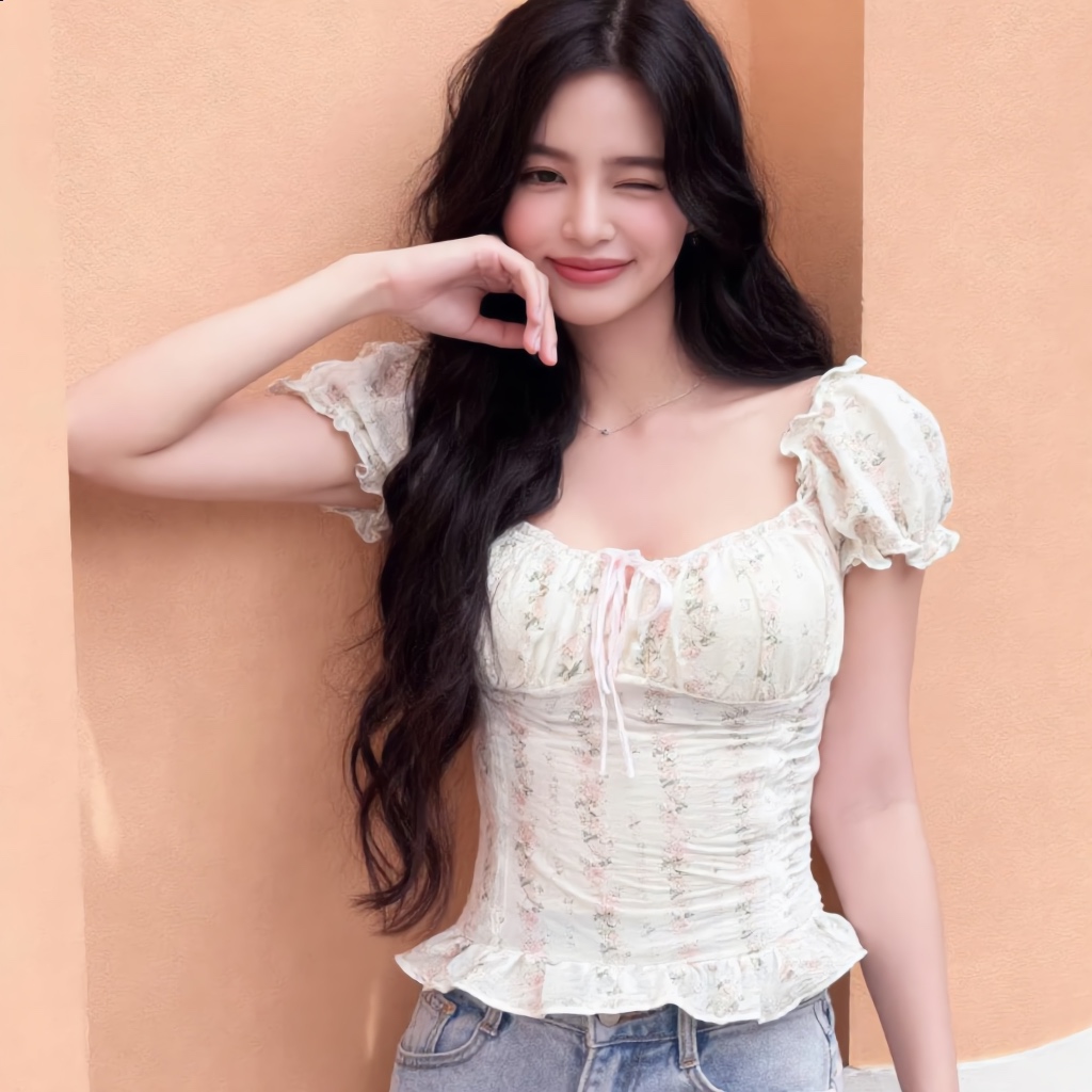 Áo Babydoll Nữ Dáng Cotteque Tiểu Thư Mặc Được 2 Kiểu Chi Tiết Tay Bồng Có Chiết Eo mùa hè