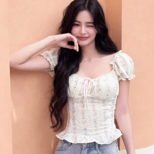 Áo Babydoll Nữ Dáng Cotteque Tiểu Thư Mặc Được 2 Kiểu Chi Tiết Tay Bồng Có Chiết Eo mùa hè