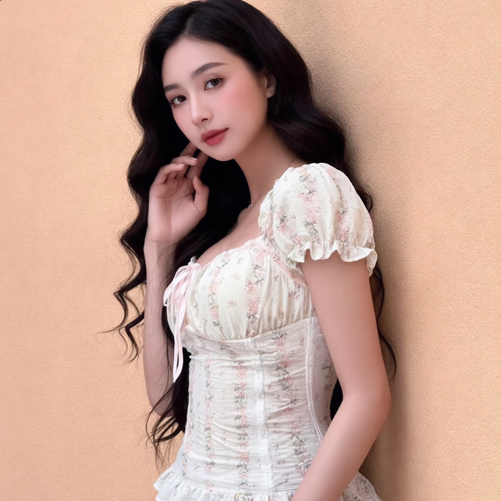 Áo Babydoll Nữ Dáng Cotteque Tiểu Thư Mặc Được 2 Kiểu Chi Tiết Tay Bồng Có Chiết Eo mùa hè