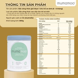 [DATE SAU 1/2028] Sữa Mumamoo Úc 800g Số 1 2 3 Bổ Sung Lợi Khuẩn Chính Hãng hỗ trợ PT toàn diện