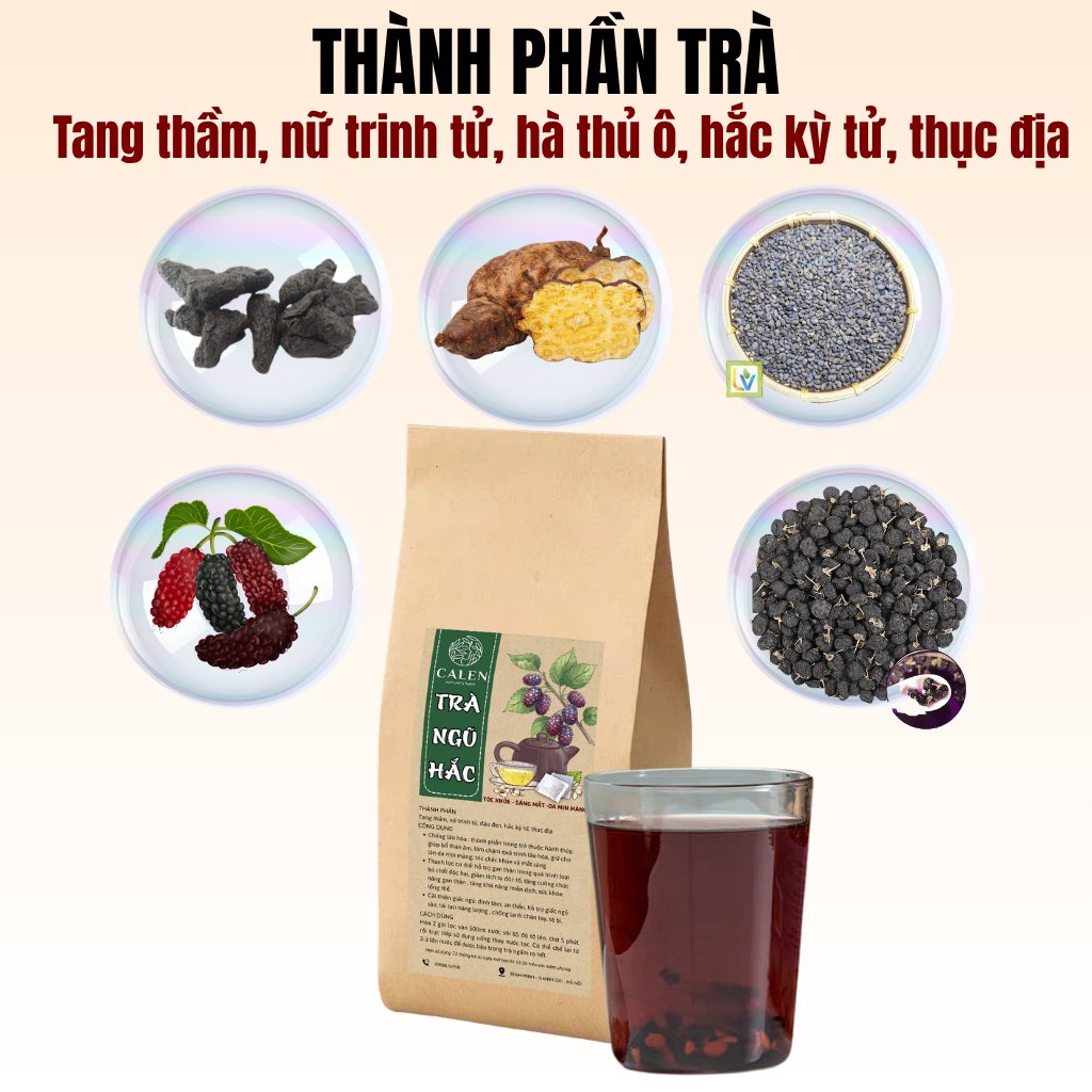 Trà ngũ hắc Calen Nature Farm đẹp da bóng tóc - cho phụ nữ hay rụng tóc, tóc xơ mỏng yếu bịch 30 lọc