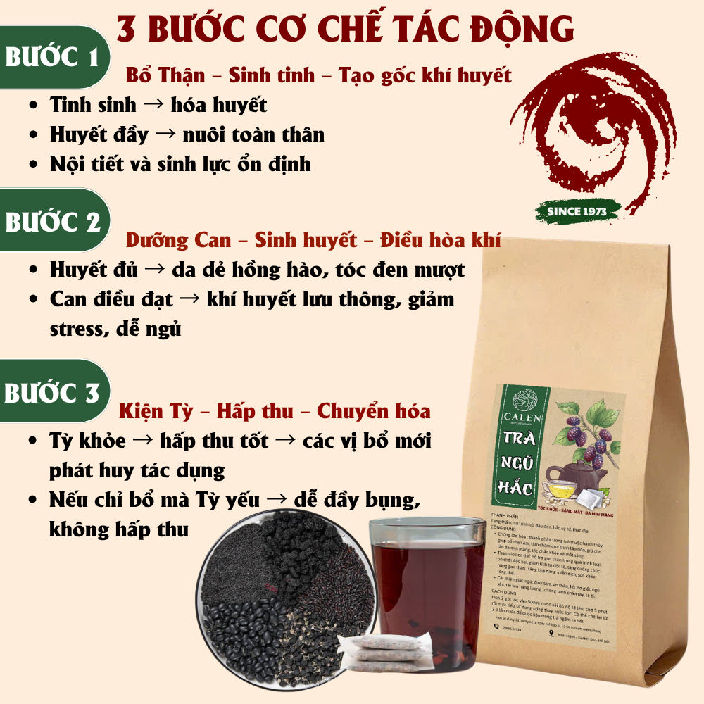 Trà ngũ hắc Calen Nature Farm đẹp da bóng tóc - cho phụ nữ hay rụng tóc, tóc xơ mỏng yếu bịch 30 lọc