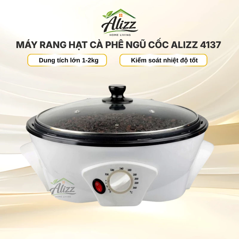 Máy Rang Hạt Cà Phê Ngũ Cốc Nồi Rang Tự Động Các Loại Hạt Đa Năng Tiện Lợi Công Suất 1200W AL 4137 — ảnh 1