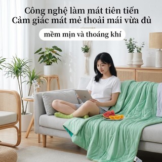 Chăn làm mát mùa hè Cool Ice Silk Chăn mùa hè cao cấp Màu kem Chăn điều hòa không khí Chăn mỏng