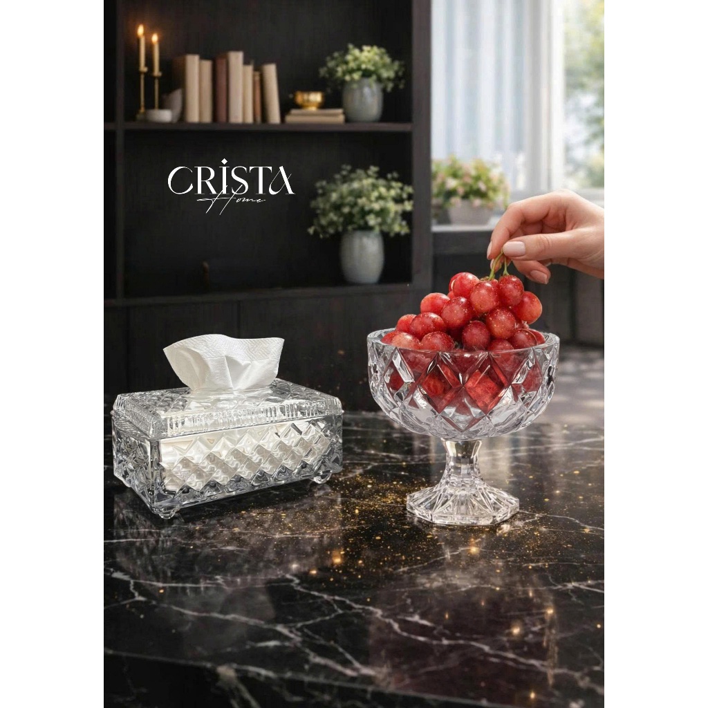 Bộ hũ bình cốc Vân Caro Trắng Crista Home 350ml Cao Cấp