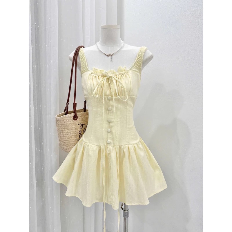 Đầm ren xô boi 2 dây, phối tùng xoè cột nơ siêu xinh
