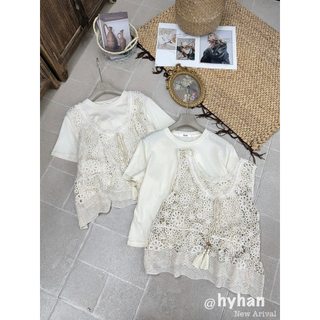 Sét thun giấy mềm cộc kèm áo ren hoa