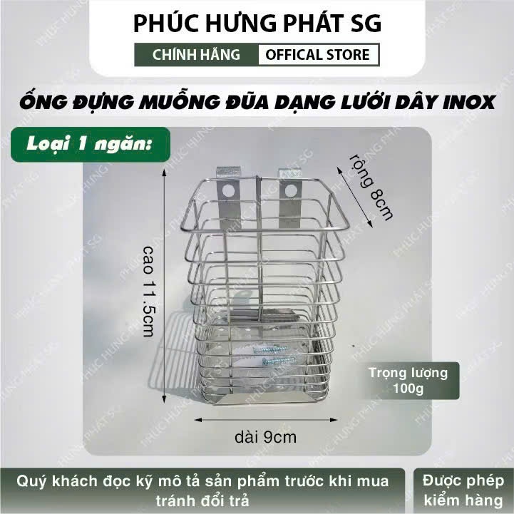 Ống Đũa Dây, Ống Đựng Muỗng Đũa Dạng Lưới Dây Inox 1 Ngăn