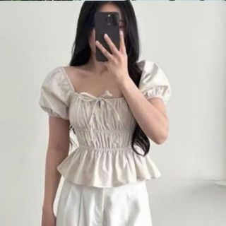 Áo cổ vuông tay phồng ngắn ôm dáng babydoll chất cotton đen trắng xanh xinh VANISA CT400