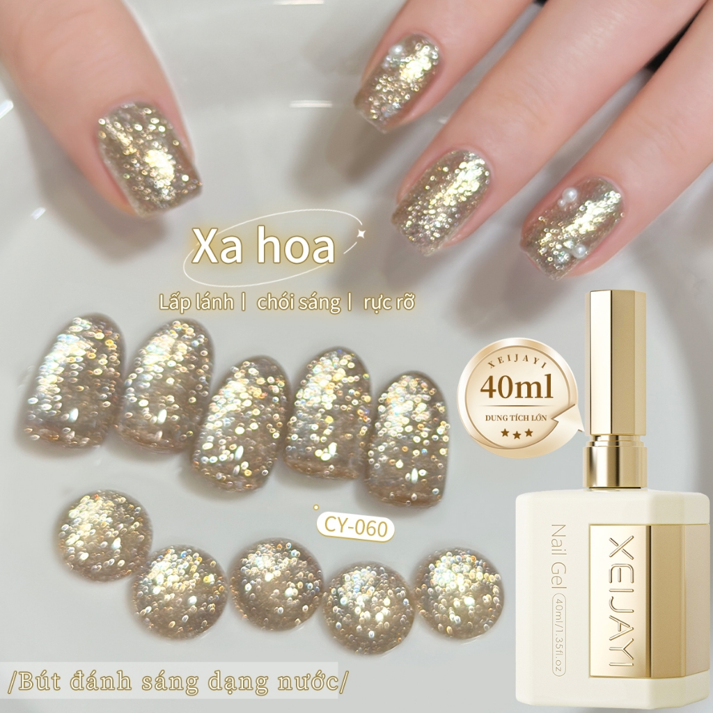 XEIJAYI 40ml - Sơn móng tay dạng gel màu vàng sâm panh nhạt, thích hợp cho các tiệm làm móng và tự làm tại nhà.