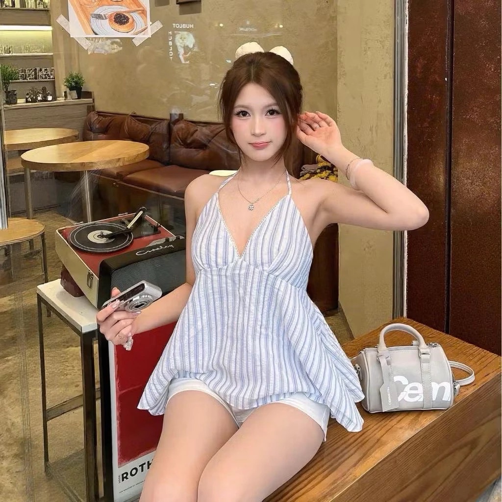 Áo 2 dây cổ yếm dáng xoè sexy freesize mặc đi chơi đi biển (chưa có mút ngực nhé các nàng)