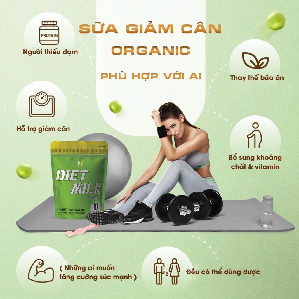 Sữa Diet Milk -  Hỗ Trợ Giảm Cân Thay Thế Bữa Ăn Hằng Ngày Chiết Xuất 100% Từ thực + Bình lắc