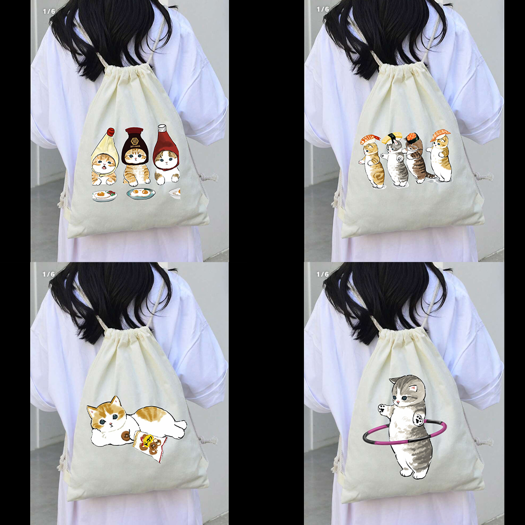 [ NHIỀU MẪU ĐẸP] Balo canvas dây rút hình mèo con dễ thương-balo dây rút size 35x40cm đi học đi chơi phong cách tuipa016