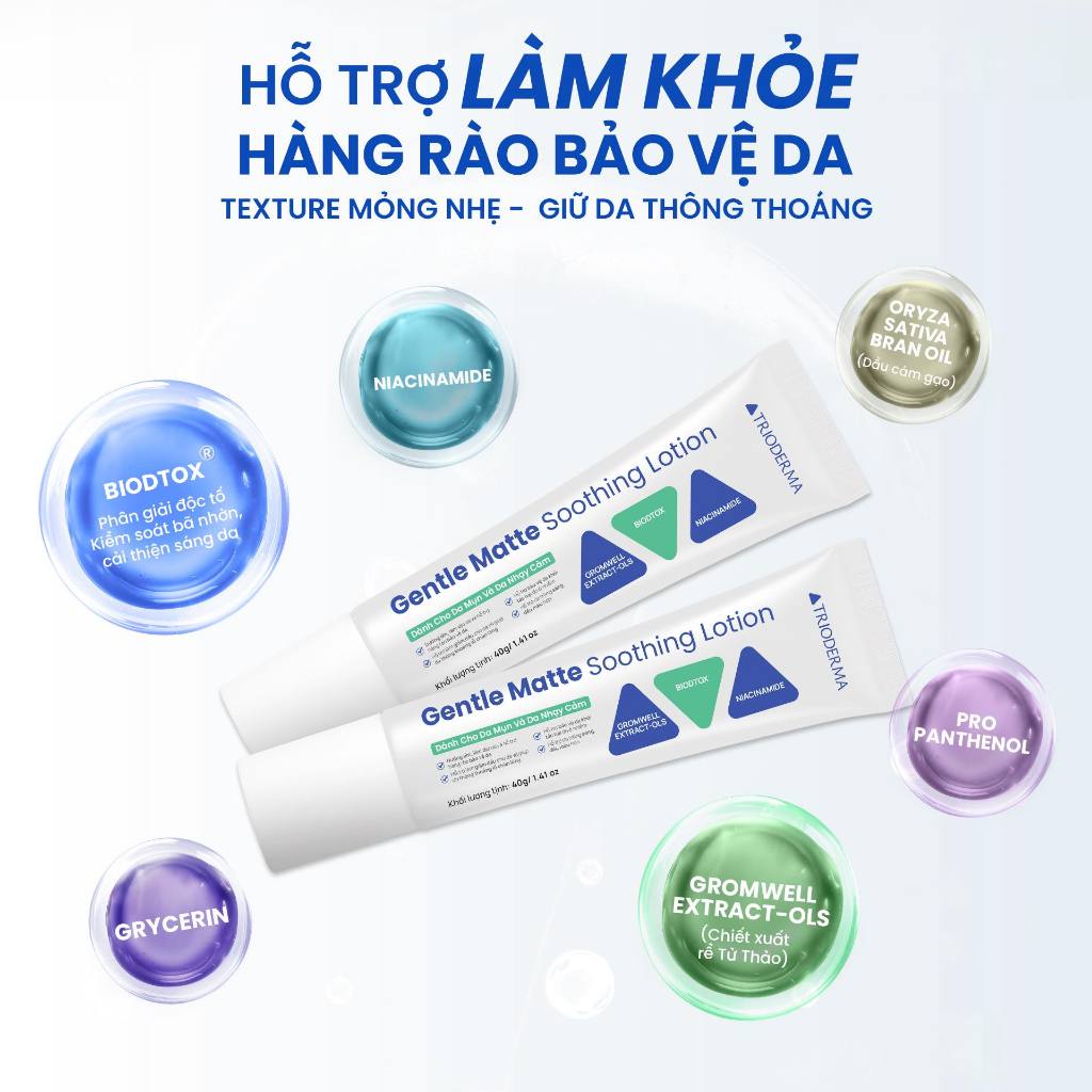 Kem dưỡng hỗ trợ phục hồi và bảo vệ làn da Trioderma Gentle Matte Soothing Lotion
