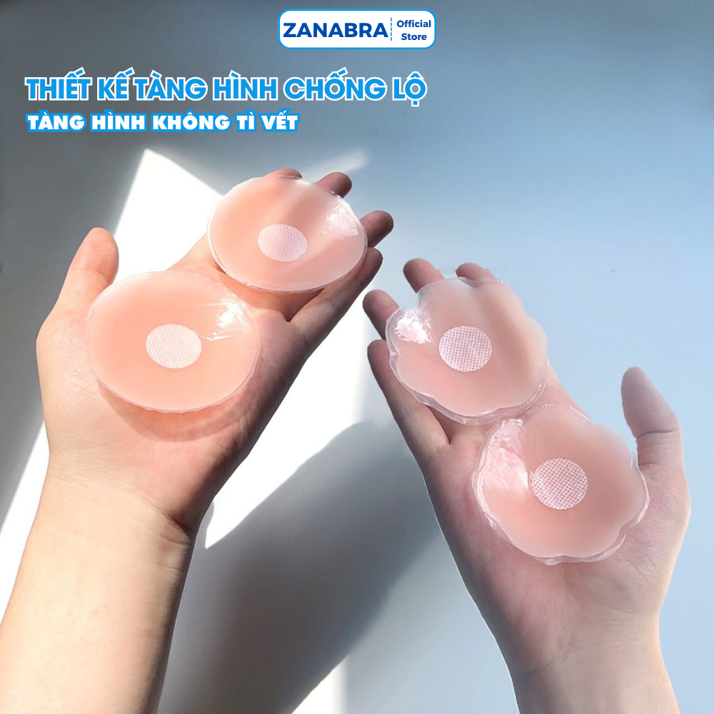 Miếng dán ngực silicon siêu dính, Hộp 5 cặp dán ngực hình tròn, chống nước ZANABRA