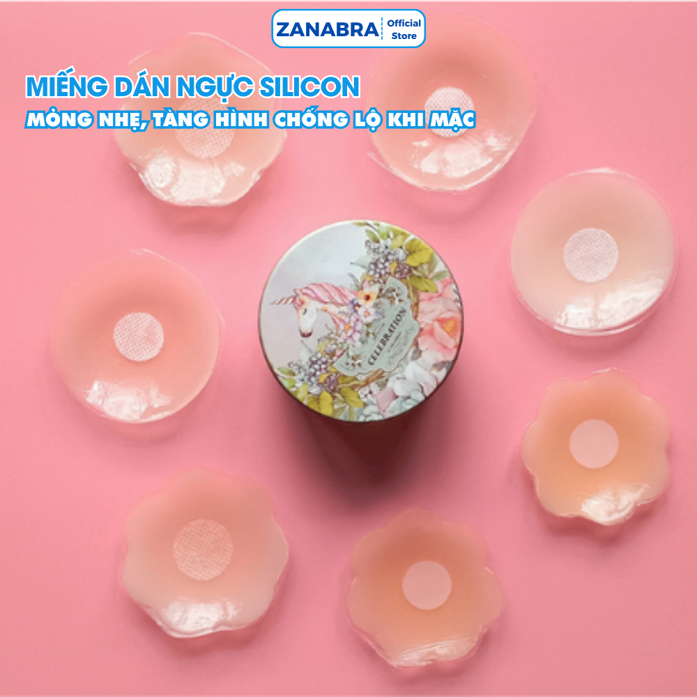 Miếng dán ngực silicon siêu dính, Hộp 5 cặp dán ngực hình tròn, chống nước ZANABRA