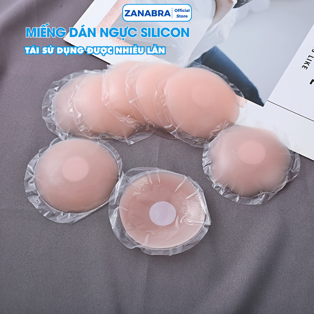 Miếng dán ngực silicon siêu dính, Hộp 5 cặp dán ngực hình tròn, chống nước ZANABRA