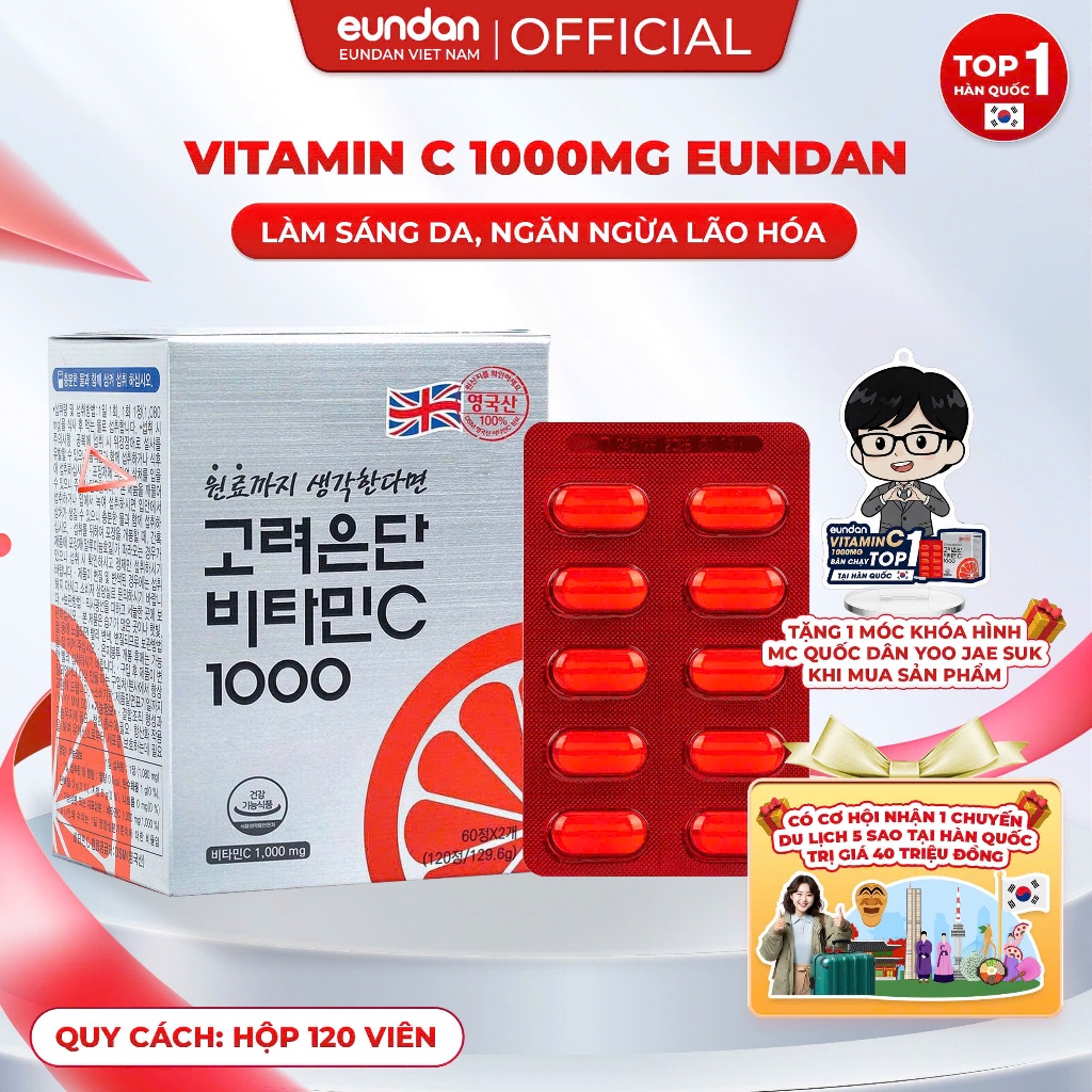 (TPBVSK) Viên Uống Eundan Vitamin C Hàn Quốc Giúp Tăng Cường Hệ Miễn Dịch Làm Đẹp Da 1000mg - Hộp 120 Viên | BigBuy360 - bigbuy360.vn