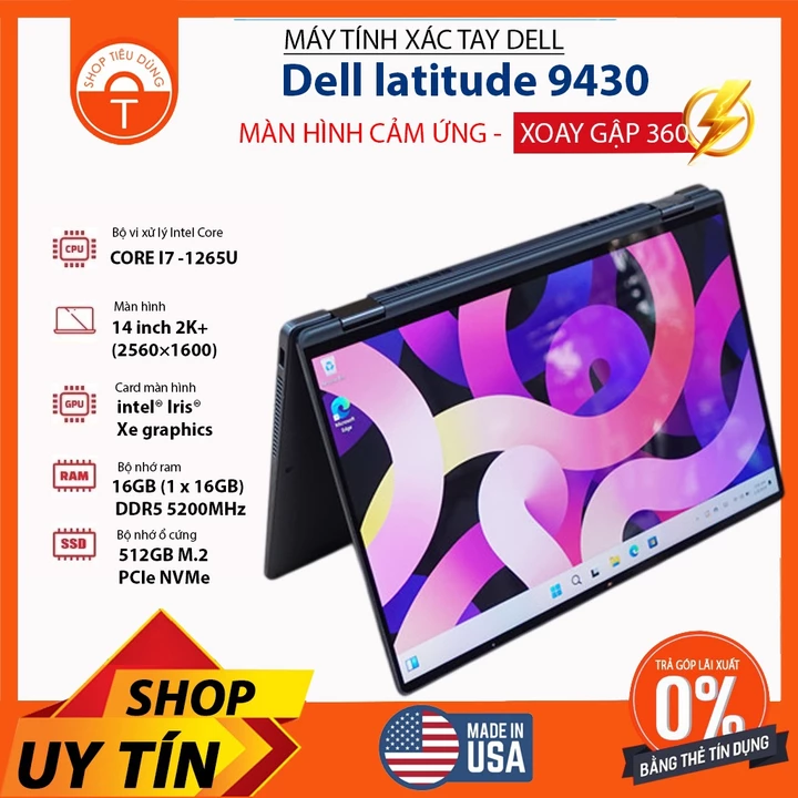 Dell Latitude 9430 2-in-1 Core i7-1265U Ram 32Gb SSD 512Gb 14″ 2K - Cảm ứng xoay gập 360 độ