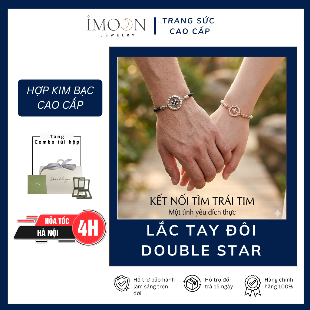 Lắc tay đôi nam nữ charm ngôi sao , vòng tay đôi hợp kim cao cấp không gỉ Imoon Jewelry