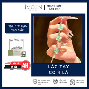 Lắc tay nữ cỏ 4 lá phong thuỷ may mắn, vòng tay nữ charm đá xanh hợp kim cao cấp Imoon Jewelry