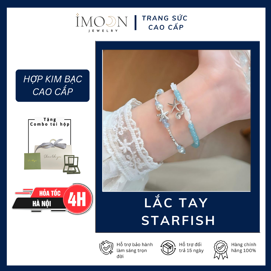 Lắc tay nữ sao biển đính đá cao cấp, Vòng tay nữ Starfish hợp kim không gỉ Imoon Jewelry