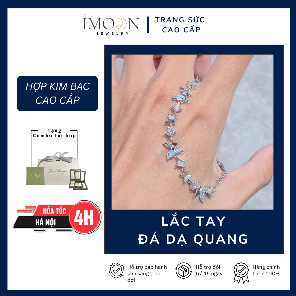 [ HỢP KIM BẠC ] Lắc tay nữ đá dạ quang phong thủy, Vòng tay nữ bạc S925 sang chảnh, quyến rũ imoon067