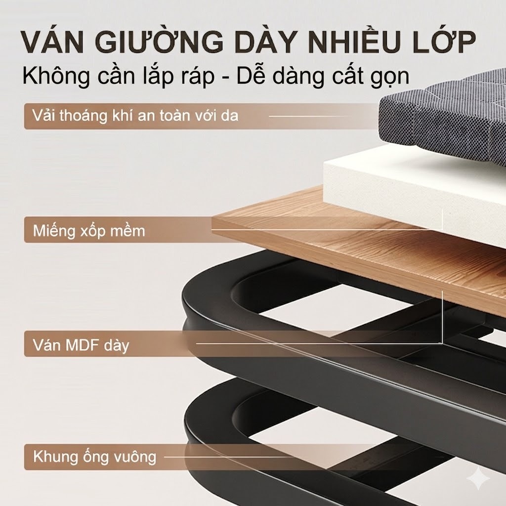 CONOCO Giường Gấp Gọn Kèm Đệm 75-120cm Giường Xếp Văn Phòng Khung Thép Bảo Hành 12 Tháng