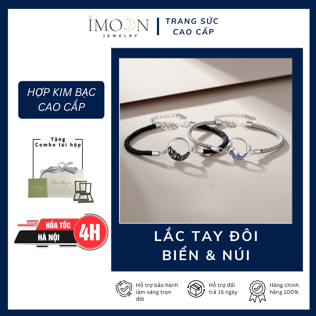 Lắc tay đôi charm núi và biển chất liệu hợp kim cao cấp không gỉ Imoon Jewelry