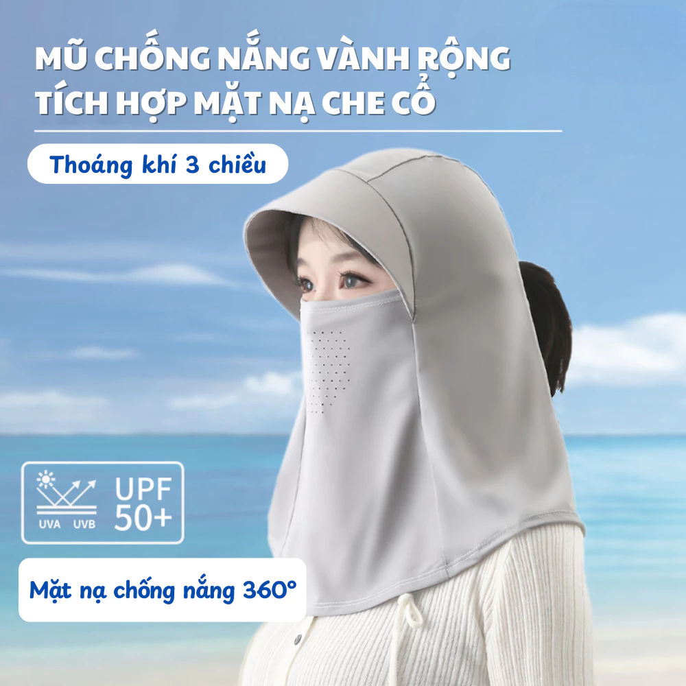 [Peinn] Mũ Chống Nắng Trùm Đầu Tích Hợp Mặt Nạ Khẩu Trang Lụa Băng Lạnh Che Cổ Có Lỗ Thoáng Khí Chống Tia UV MCN01