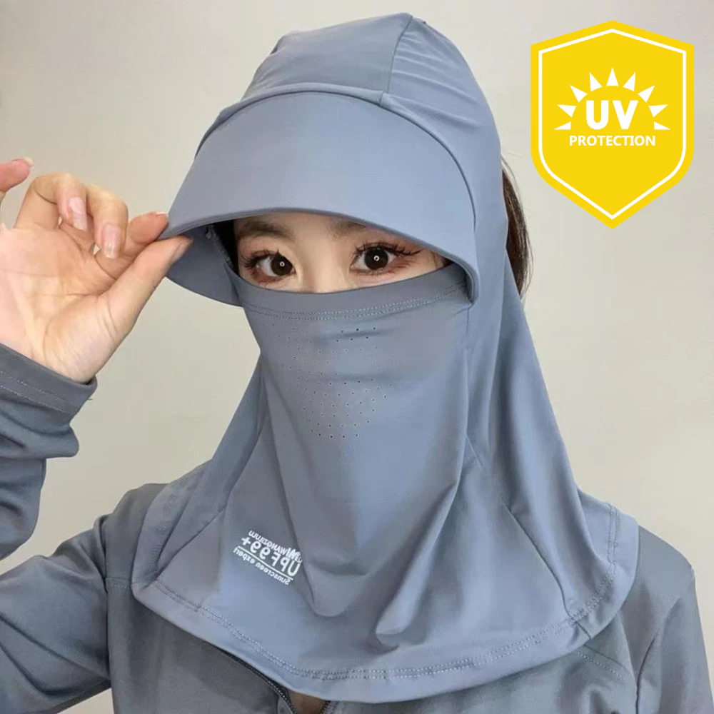 [Peinn] Mũ Chống Nắng Trùm Đầu Tích Hợp Mặt Nạ Khẩu Trang Lụa Băng Lạnh Che Cổ Có Lỗ Thoáng Khí Chống Tia UV MCN01
