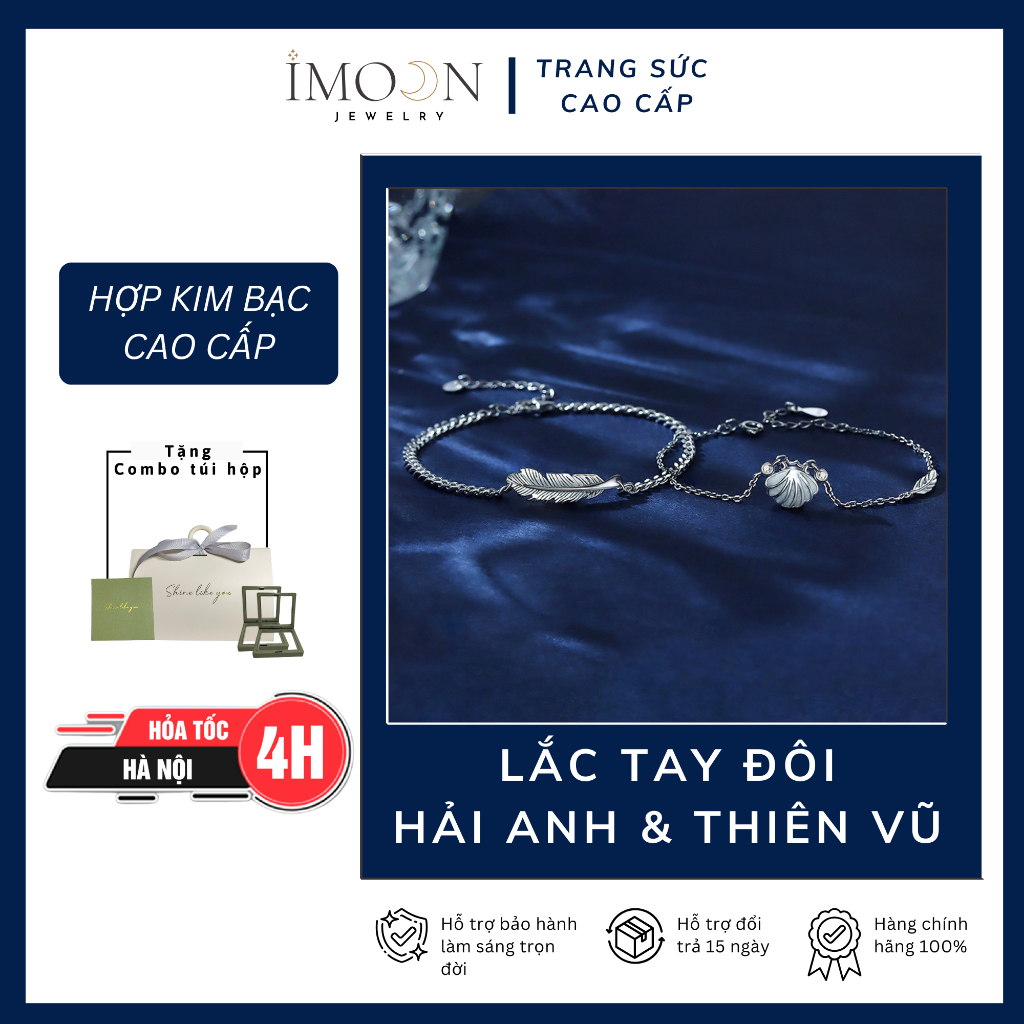 Lắc tay đôi hợp kim cao cấp, vòng tay đôi nam nữ charm lông vũ vỏ sò đính đá Imoon Jewelry