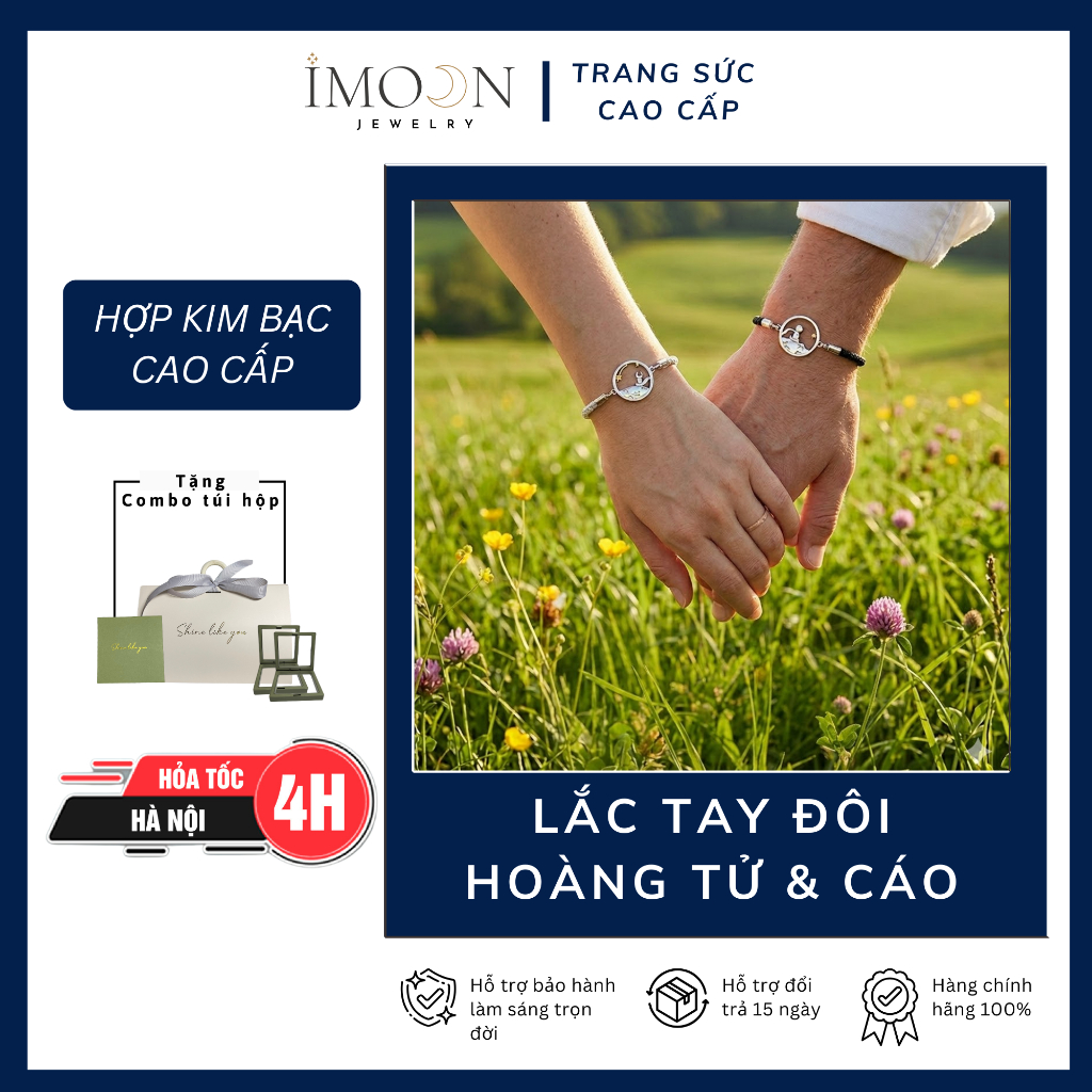 Lắc tay đôi hợp kim cao cấp, vòng tay uyên ương charm hoàng tử và cáo con Imoon Jewelry