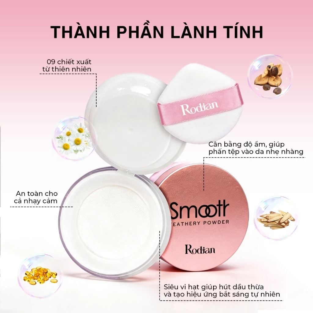Phấn Phủ Bột Kiềm Dầu Rodian Smooth Feathery Powder 10g - Nâng Tone Rạng Rỡ, Chống Mốc Nền