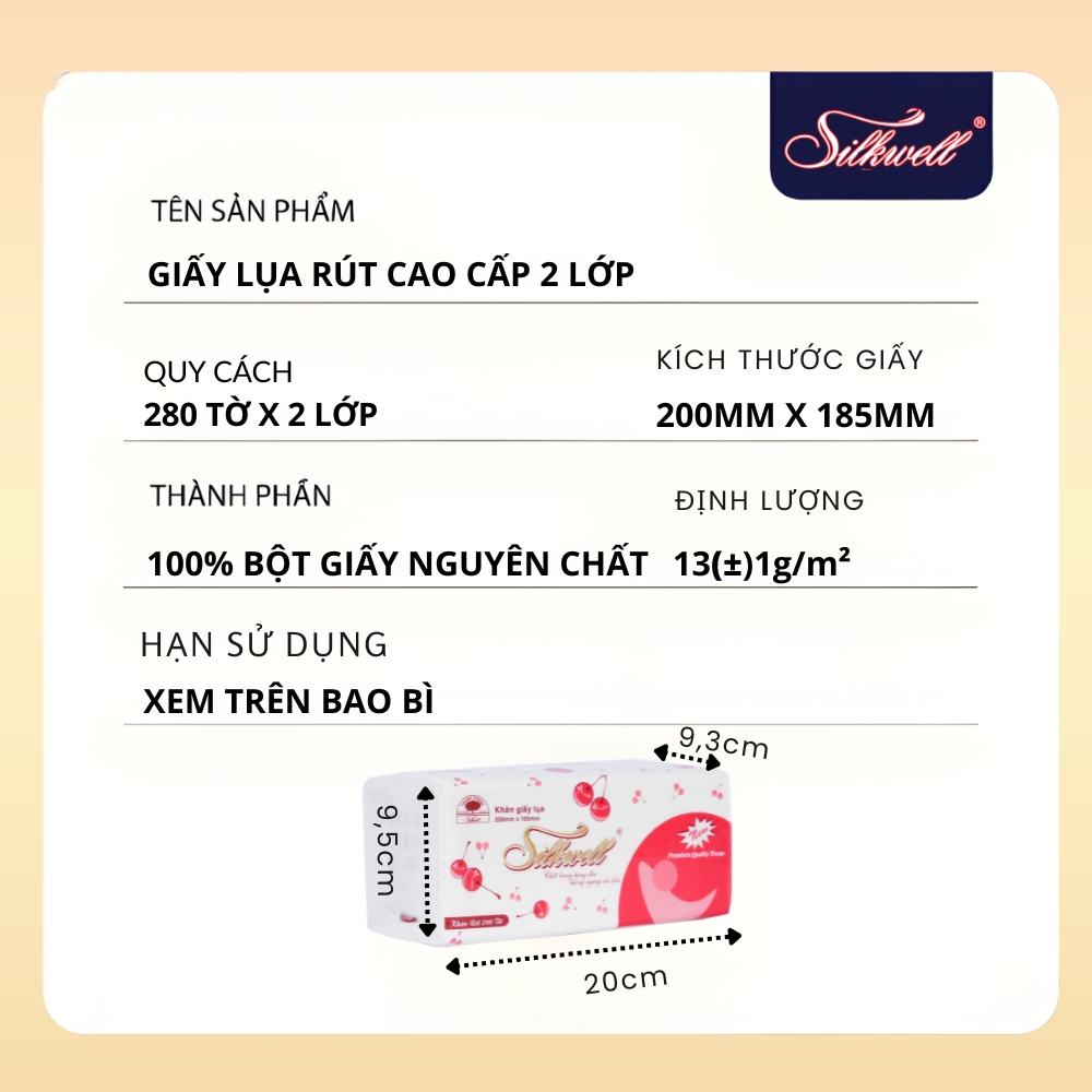 [HỎA TỐC] Giấy Ăn Rút Lụa Silkwell Thùng 36 Gói Cherry Rút 280 Tờ/2 Lớp -  Dai Mềm Mịn, Không Bụi