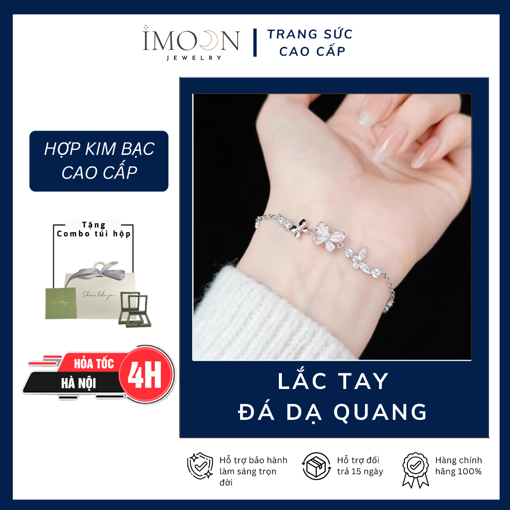 [ HỢP KIM BẠC] Lắc tay nữ hoa 4 lá phong thủy, Vòng tay nữ bạc S925 sang chảnh, quyến rũ imoon058