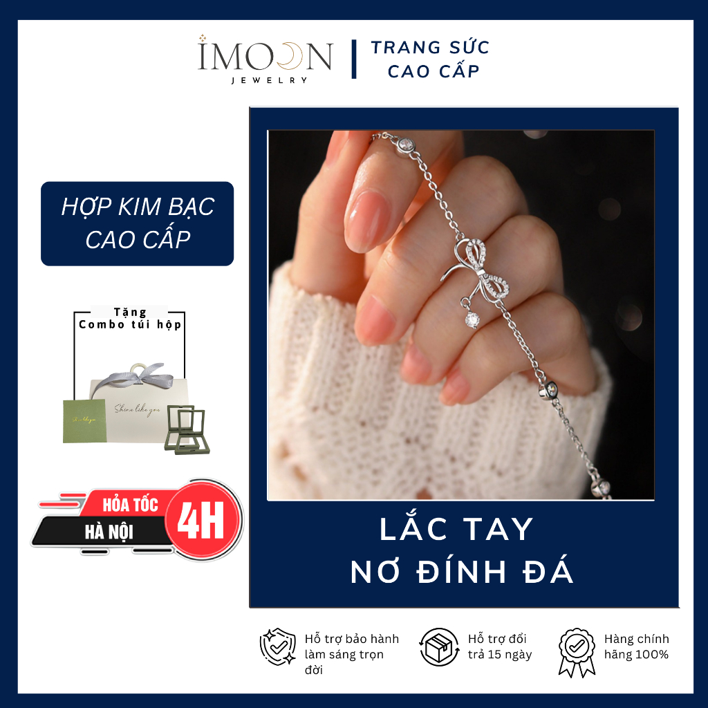[ HỢP KIM BẠC ] LẮC TAY NƠ bạc S925 TREO HẠT ĐÁ - PHONG CÁCH NHẸ NHÀNG, QUYẾN RŨ - IMOON005