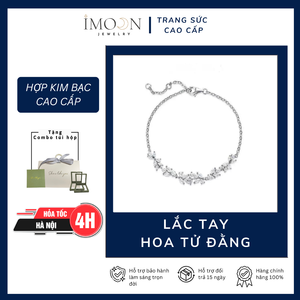 (HỢP KIM BẠC) Lắc tay nữ hoa tử đằng đính đá cao cấp, vòng tay nữ hợp kim sang trọng IMOON