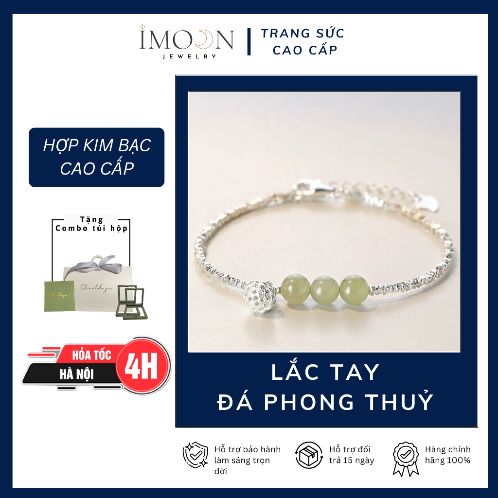 [ HỢP KIM BẠC] Lắc tay Lucky Stone Silver Bracelet - LẮC TAY NỮ NGỌC BÍCH MAY MẮN - IMOON049