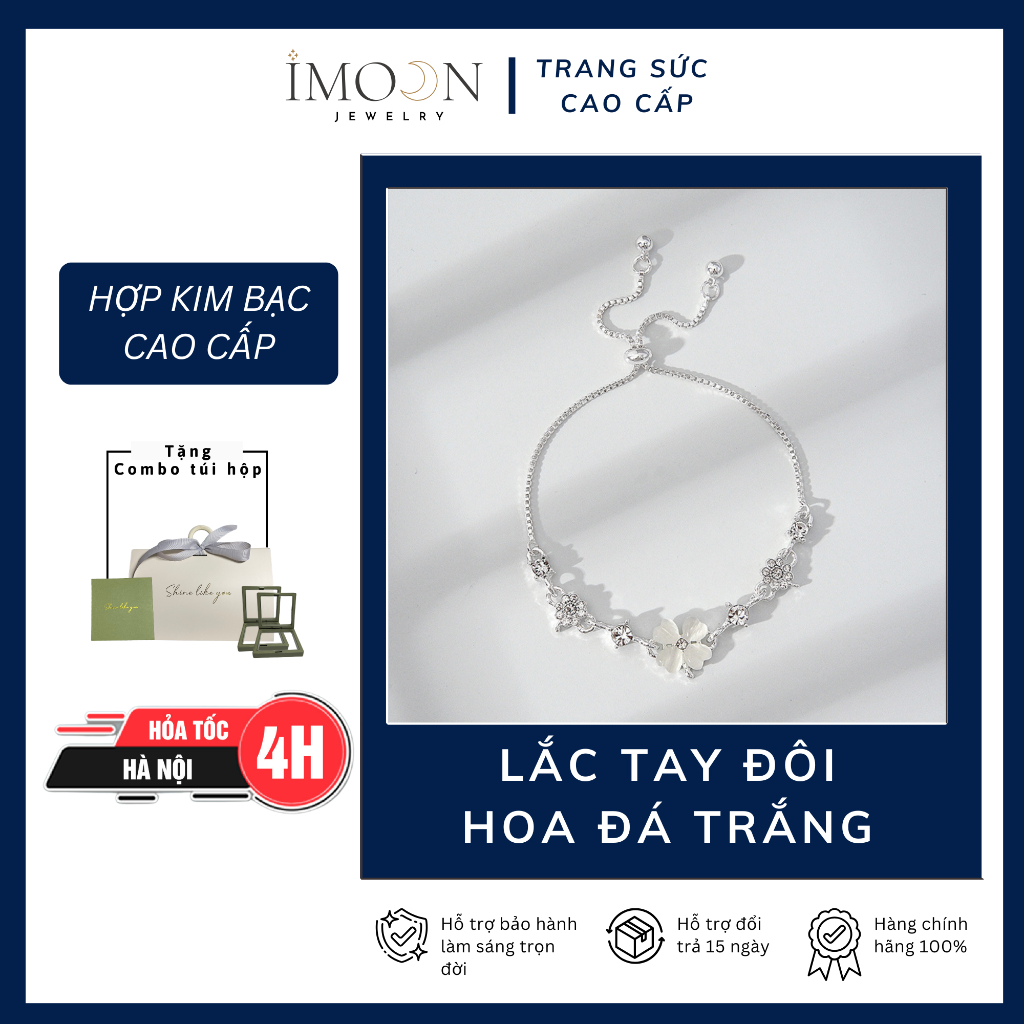 [HỢP KIM BẠC] Lắc tay bạc S925 rút cỏ 4 lá Imoon, vòng tay nữ xi bạch kim sang trọng Fortune Leaf IMOON059