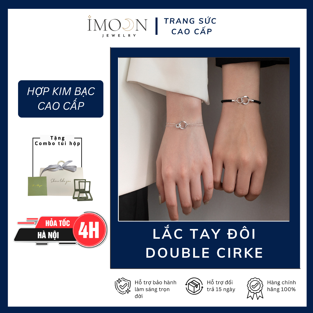 ( HỢP KIM BẠC) Lắc tay đôi tình yêu Double Cirke, vòng tay đôi nam nữ Bạc 925 không han gỉ IMOON065