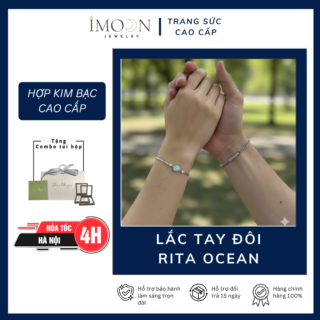 [HỢP KIM BẠC] Vòng Tay Cặp "Rita Ocean" bạc S92 Không Gỉ Cao Cấp Cho Các Cặp Đôi Dễ Dùng - IMOON056