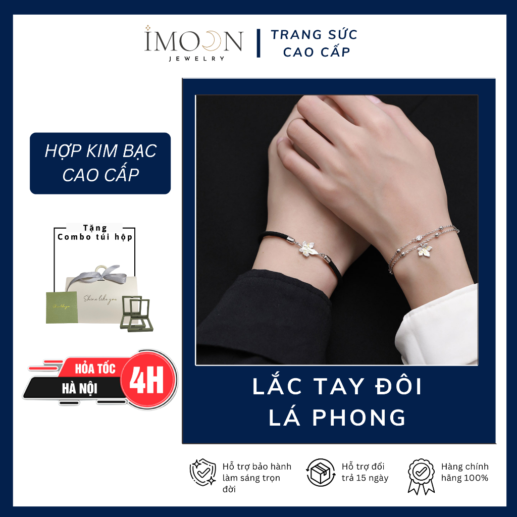 [ HỢP KIM BẠC ] Vòng tay đôi tình yêu lá phong bạc , lắc tay đôi uyên ương charm nhịp đập trái tim IMOON073