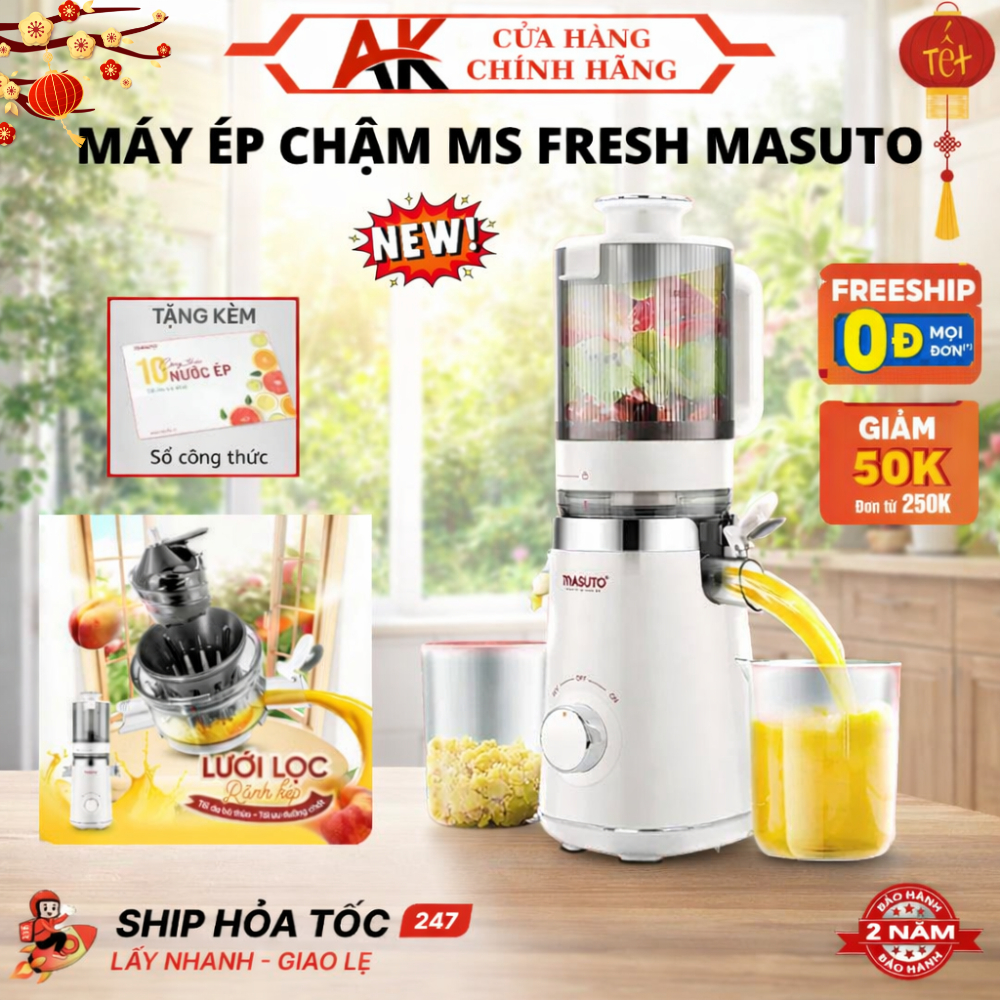 Máy Ép Chậm Masuto MS Fresh Công Suất 150W, Dễ Dàng Sử Dụng, Vệ Sinh, Bảo Hành 2 Năm