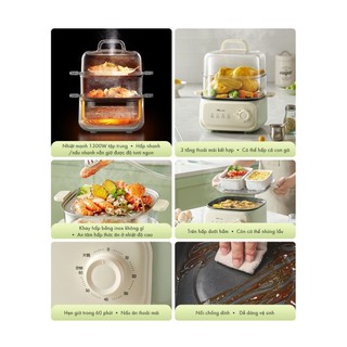 Nồi hấp điện 2 tầng kèm lẩu Bear ESM-H106HM, Công Suất 1300W, Chống dính khay inox,Bảo Hành 18 Tháng